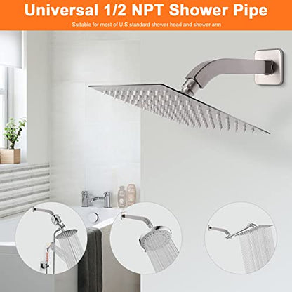 Shower Arm with Flange and Teflon Tape, Wall Mounted Square Shower Pipe 304 Stainless Steel Extension Arm for Fixed Shower Head & Handheld Shower (6 Inch, Brushed Nickel) - color: Brushed Nickel, style: 6 Inch