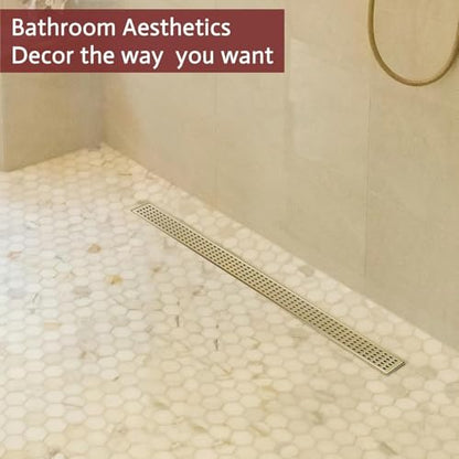 Linear Shower Drain, 12 inch Brushed Gold | Including Hair Catcher and Removable Grate, 304 Stainless Steel, Easy to Install and Clean (Drain Base Not Included) - color: Brushed Gold, size: 12 Inch