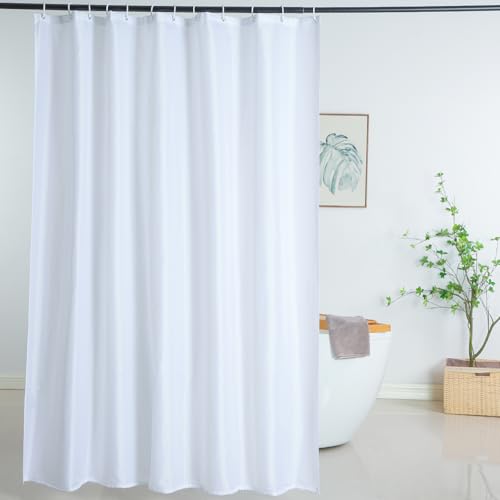 Shower Curtain Liner 76 Inches Long, Heavy Duty Water Repellent Polyester Bathroom Fabric Shower Curtains for Spa and Hotel Quality, Machine Washable, 72 x 76 Inch - color: White, size: 72"W x 76"L (Pack of 1)
