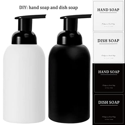 2 Pack Foaming Soap Dispenser, 12.7 Oz Thick Glass Pump, Black and White | Refillable Foam Soap Bottles for Hand Soap and Body Wash, Ideal for Bathroom Countertop, Kitchen Sink and More - color: Black and White