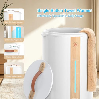 Keenray Towel Warmer for Bathroom, Towel Warmer Bucket with Heating Progress Bar, Child Lock, Fragrance Disc Holder, Auto Shut-Off Towel Bucket Fits Up to Two 40" x 70" Towels, Bathrobes, Blankets - color: White/Wood, size: 18L