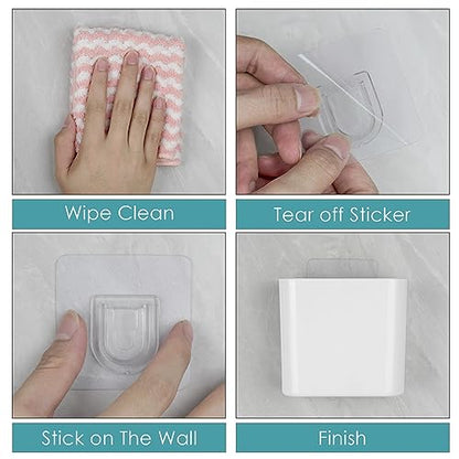 Multipurpose Wall Mount Toothbrush Holder, Self Adhesive Toothbrush Storage Organizer for Shower, Toothbrush Hanger for Toothpaste, Comb, Facial Cleanser (White)