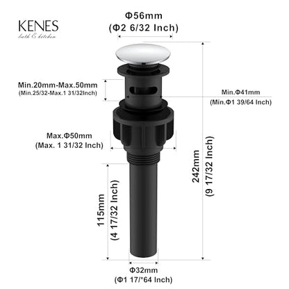 KENES Chrome Bathroom Pop Up Sink Drain with Overflow, Lavatory Bathroom Vanity Sink Drain Stopper, Sink Drain Assembly with Overflow Anti Clog Pop Up Drain - color: Chrome, size: Big Pop up Cap (With Overflow)
