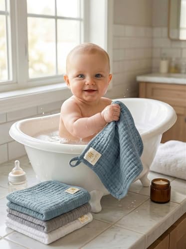 Muslin Burp Cloths 100% Baby Washcloths Cotton Soft and Absorbent Baby Wash Cloths Spit Up Burp Rags - Baby Burping Cloth for Boy Girl Registry Search - color: Blue-10pack-binding