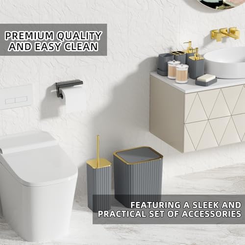 XLHOMO Bathroom Accessory Set - 26PC Bathroom Shower Curtain and Rug Set, Bathroom Accessories Set, Grey Bathroom Set with Trash Can, Toilet Brush, Qtip Holder & Soap Dispenser - style: Grey