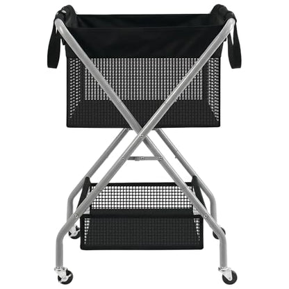 STO STO 2-Tier Foldable Laundry Cart with Wheels, 75L Tall Rolling Laundry Hamper, Collapsible Laundry Basket with Removable Bag, Rust-Resistant Steel Frame for Laundry Room, Bathroom, Dorm, Black