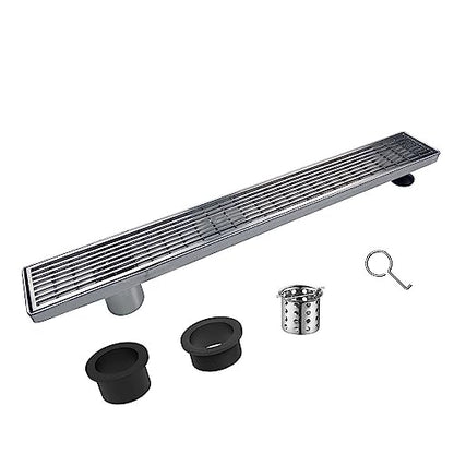 Akitbahome 36-inch Offset Side Outlet Linear Shower Drain with Grate Cover,Brushed Stainless Steel Rectangle Shower Floor Drain with Adjustable Leveling Feet