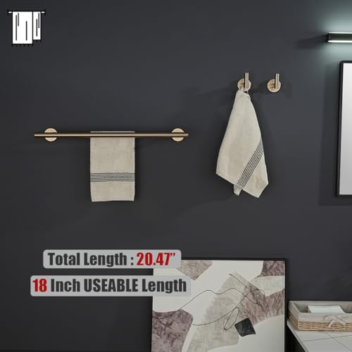JQK Double Towel Bar Champagne Bronze, 20.5 Inch 304 Stainless Steel Thicken 0.8mm Towel Rack Bathroom, Towel Holder Wall Mount, Useable Length 18 Inch, TB100L18-CB - color: Champagne Bronze, size: 20.5 Inch