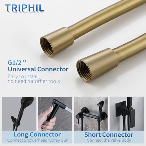 TRIPHIL Kink-free Silicone Shower Hose, 59" Extra Long Flexible RV Handheld Shower Head Hose Replacement with Brass Insert and Nut, Premium Anti-Explosion Brushed Gold - color: Brushed Gold, size: 59 Inch