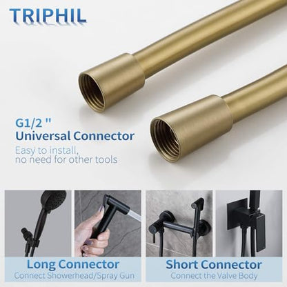 TRIPHIL Kink-free Silicone Shower Hose, 59" Extra Long Flexible RV Handheld Shower Head Hose Replacement with Brass Insert and Nut, Premium Anti-Explosion Brushed Gold - color: Brushed Gold, size: 59 Inch