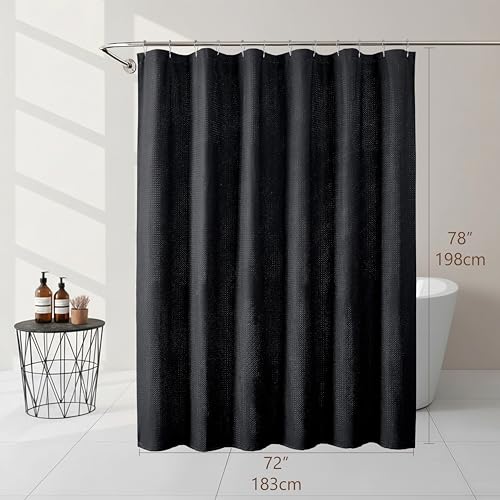 Black Fabric Shower Curtain 78 Inch Length 1 Piece, Embossed Textured Waffle Cloth Shower Curtains for Bathroom Modern Hotel Spa, Water Resistant Machine Washable, 72Wx78L Inches - color: Black, size: 72"W x 78"L (Pack of 1)