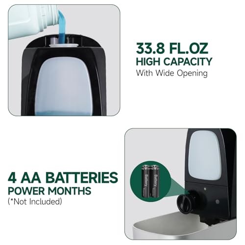 anydry Commercial Automatic Soap Dispenser 34oz Large Capacity Wall-Mounted | Touchless Liquid Dispenser, Five-Level Adjustment, Ideal for High-Traffic Bathroom, Restroom, Durable Wall-Mount Installation - color: Silver