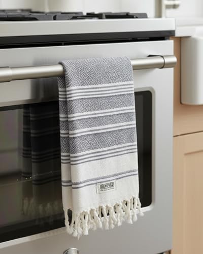 DEMMEX Organic Turkish Hand Towels for Bathroom – 100% Oeko-TEX Certified Turkish Cotton, Quick Dry, Lightweight Kitchen & Travel Towels, Diamond Weave, Large 18x36 Inches, Set of 2, Dark Gray - color: Dark Grey