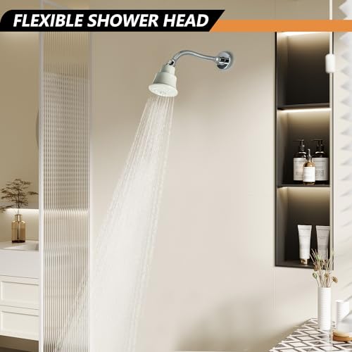 High Pressure Shower Head with Adjustable Shower Arm, Chrome 11.8 Inches Flexible Shower Head for Small Shower Stall High Pressure Shower Head Extension Arm with Flange