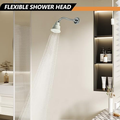 High Pressure Shower Head with Adjustable Shower Arm, Chrome 11.8 Inches Flexible Shower Head for Small Shower Stall High Pressure Shower Head Extension Arm with Flange