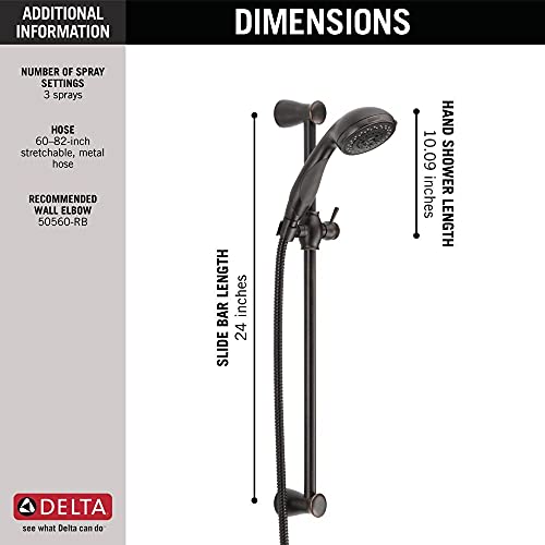 Delta Faucet 3-Spray Touch-Clean Wall-Mount Slide Bar Hand Held Shower with Hose, Venetian Bronze 57014-RB - color: Venetian Bronze