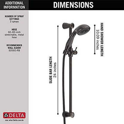 Delta Faucet 3-Spray Touch-Clean Wall-Mount Slide Bar Hand Held Shower with Hose, Venetian Bronze 57014-RB - color: Venetian Bronze