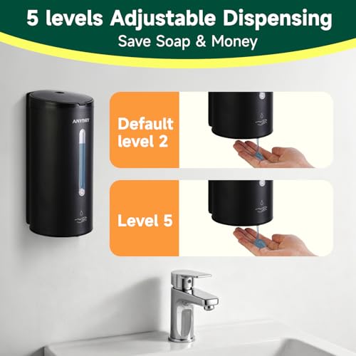 anydry Touchless Automatic Liquid Soap Dispense Wall Mount 25oz Large Capacity Stainless Steel for Commercial (Matte Black) - color: Anti-fingerprint Matte Black