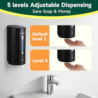 anydry Touchless Automatic Liquid Soap Dispense Wall Mount 25oz Large Capacity Stainless Steel for Commercial (Matte Black) - color: Anti-fingerprint Matte Black