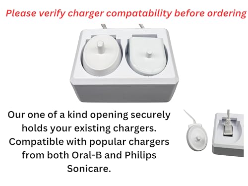 2 Slot Family Electric Toothbrush Charger Holder and Bathroom Organizer, for Select OralB and Philips Sonicare Tooth Brush Chargers (See Compatability Image), Countertop Stand or Wall-Mounted, White - size: 2 Openings