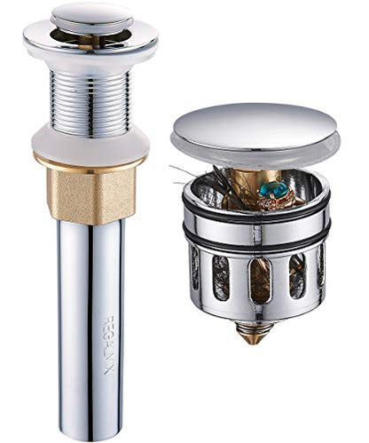 REGALMIX Pop Up Drain, Bathroom Faucet Vessel Vanity Sink Drain Stopper, Built-in Anti-Clogging Strainer, Polished Chrome Without Overflow,Fits Standard American Drain Hole(1-1/2" to 1-3/4") R085A-CP - color: Chrome, size: Without Overflow
