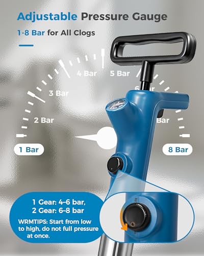 BOTEMY High Pressure Toilet Plunger & Drain Auger with Real-Time Gauge, Heavy-Duty Air Unclogger for Toilets, Sinks & Drains