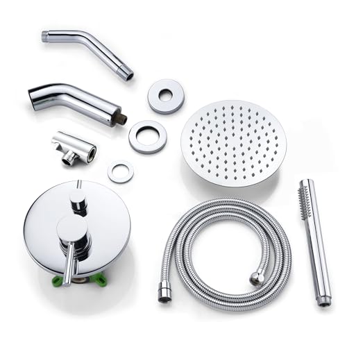 SUMERAIN Rain Shower System with Waterfall Tub Spout, Chrome | Tub Shower Faucet Set, 8 inches Shower Head, Brass Hand Shower, Concealed Box Design, Easy to Maintain and Install - color: Chrome, size: 3 Function