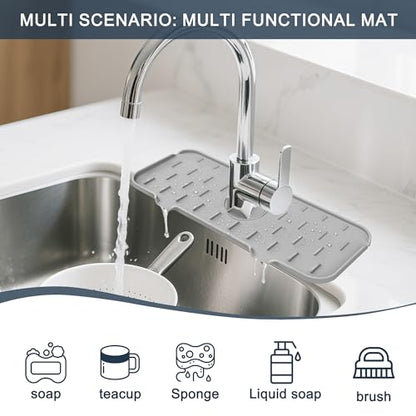 Kitchen Sink Splash Guard - Silicone Faucet Mat for Kitchen Sink Light Gray | Water catcher mat, Sink drain pad behind faucet, Sink rubber mat around faucet guard & draining mat, bathroom sink protector - color: Light Gray