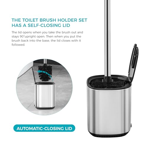 Toilet Brush and Holder Set Toilet Bowl Brush Stainless Steel Automatic Open lid Toilet Bowl Cleaner Brush with Durable Bristle Head Toilet Cleaning Brush for Bathroom - color: Stainless Steel