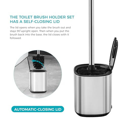 Toilet Brush and Holder Set Toilet Bowl Brush Stainless Steel Automatic Open lid Toilet Bowl Cleaner Brush with Durable Bristle Head Toilet Cleaning Brush for Bathroom - color: Stainless Steel