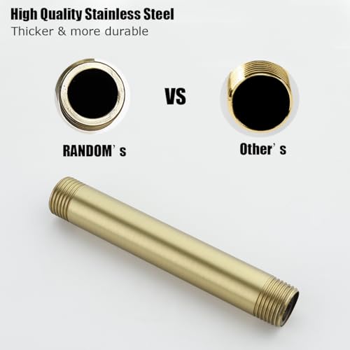 RANDOM Shower Arm with Flange,Gold 4 Inches Ceiling Mount Shower Head Extension Arm Straight Arm Ceiling-Mounted For Fixed Shower Head,Brushed Gold.RD91038-4BG - color: 4″ Brushed Gold(Round Flange)