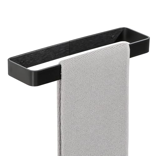 SAYAYO Matte Black Hand Towel Holder for Bathroom Wall, 12 Inch Self Adhesive Towel Bar Hand Towel Rack Square Heavy Duty - color: Black, size: 12 Inch