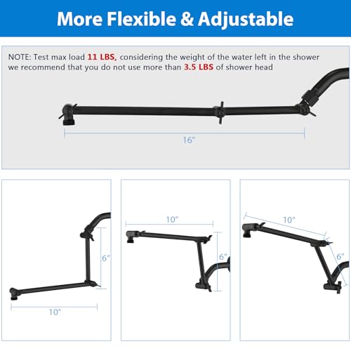 PDPBath Brass 16 Inch Shower Head Extension Arm, Upgrade Flexible Height & Angle Adjustable Shower Arm Extender with Lock Joints, for Fixed Shower Head & Handheld Shower Head, Matte Black - color: Matte Black, style: 6 Inch + 10 Inch