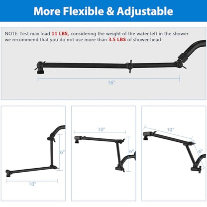 PDPBath Brass 16 Inch Shower Head Extension Arm, Upgrade Flexible Height & Angle Adjustable Shower Arm Extender with Lock Joints, for Fixed Shower Head & Handheld Shower Head, Matte Black - color: Matte Black, style: 6 Inch + 10 Inch