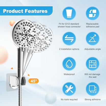 Hibbent 2 Pack Shower Head Holder - Strong Adhesive, Waterproof, Height Adjustable, Wall Mount, No Drilling, Chrome Finish - size: 2 Pack, style: Chrome