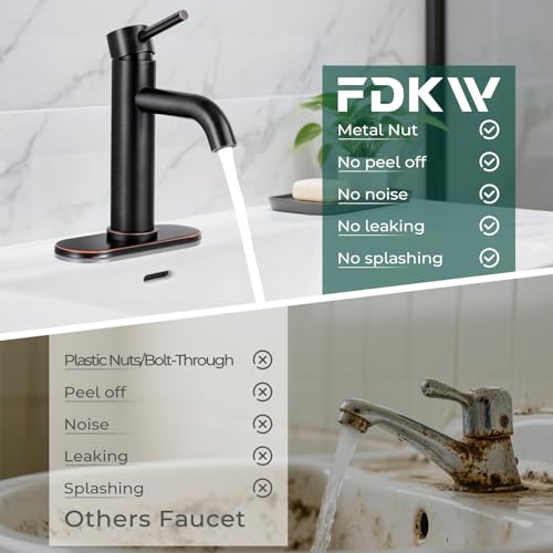 Bathroom Faucet, Single Handle Vanity Sink Faucet, Oil Rubbed Bronze | ORB, for 1/3-Hole, Stainless Steel, Ceramic Cartridge, Pop-Up Drain, Deck Plate, For Vanity Powder Laundry - color: Oil Rubbed Bronze