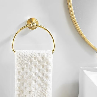 Leyden Brushed Gold Hand Towel Holder, Bathroom Towel Ring, Bath Hand Towel Rack Hangers Wall Mounted Half Round Modern - color: Round Bottom Gold