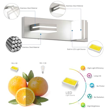 SineRise LED Modern Bathroom Vanity Light Fixtures, Modern Acrylic Bathroom Wall Lighting Fixtures Over Mirror, 2-Light, 15.5-Inch, Nickel, 100%-0% White - color: Nickel, 100%-0% White, size: 2-Light, 15.5-Inch