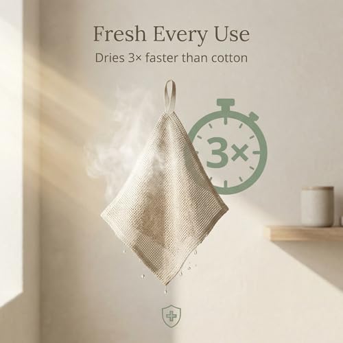 Linen Exfoliating Washcloth for Face - 4-Pack - 100% Flax Linen Washcloths - 12x12-inch Small Exfoliating Towel - Natural Face Towel Wash Cloth - size: 12x12 Inch Washcloths (Pack of 4)