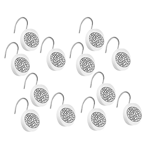 Popular Bath 12 piece Sinatra Shower Hooks Luxury Resin Hooks Unique Design Bling White Mosaic Glass Shower Hooks - size: 7"W x 3"L (Pack of 12)