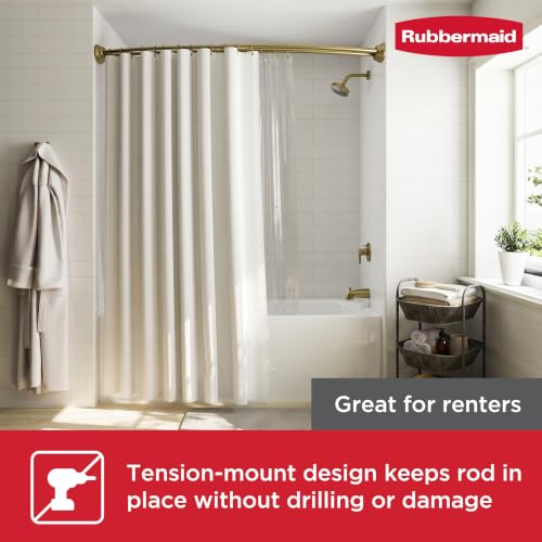 Rubbermaid Double Curved Shower Curtain Rod, No Drill, 50-72 Inches Adjustable Tension Shower Rod for Bathroom, Non-Slip, No Rust, Gold - color: Gold
