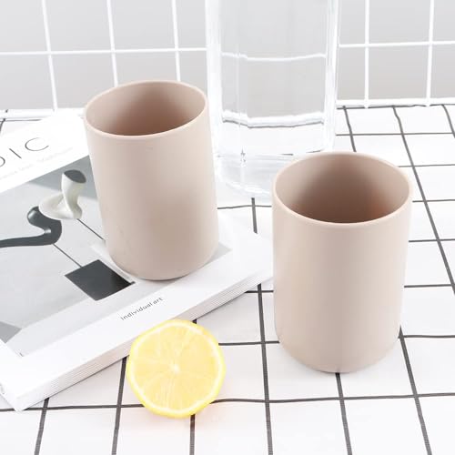 Bathroom Tumblers 2Pcs, Mouthwash Cup, Toothbrush Holders, Drink Mug, Pen Holder, Unbreakable Dishwasher Safe, 10fl.oz(300ml)/Pcs (Brown & Brown) - color: Brown&brown