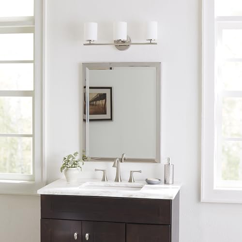 Progress Lighting 3-Light Etched Glass Modern Bath Vanity Light, Replay Collection , Indoor, P2159-104, Polished Nickel - color: Polished Nickel, size: 3-Light
