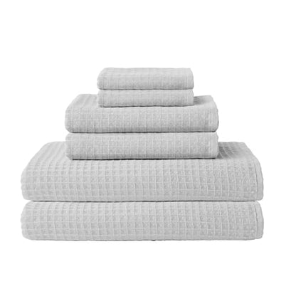 UCHINO Waffle Twist 6-Piece Cotton Towel Set Absorbent Quick Dry, Grey - color: Grey, size: Towel Set - 2 Bath, 2 Hand, 2 Washcloths