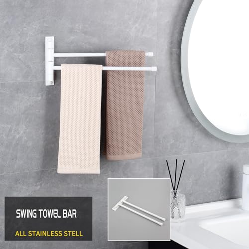 GERZWY Bathroom 2-Arm Swing Arm Towel Bars Wall Mount Stainless Steel Bath Towel Rack Hanger, White - color: White