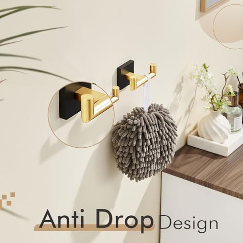 KOKOSIRI Robe Hooks Bath Towel Hooks Bathroom Hardware Double Coat Hooks Wall Mounted, Stainless Steel 2 Pack Black with Gold B1015GDK-P2 - color: Black Gold, size: 2 Pack