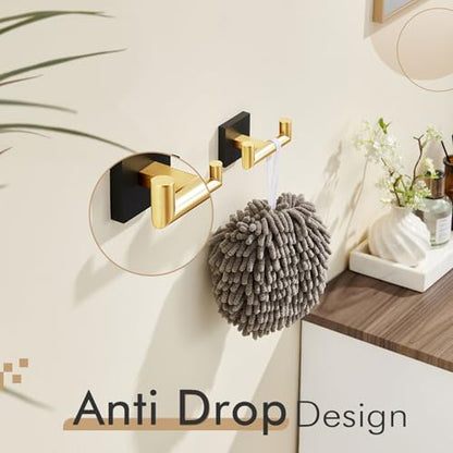KOKOSIRI Robe Hooks Bath Towel Hooks Bathroom Hardware Double Coat Hooks Wall Mounted, Stainless Steel 2 Pack Black with Gold B1015GDK-P2 - color: Black Gold, size: 2 Pack