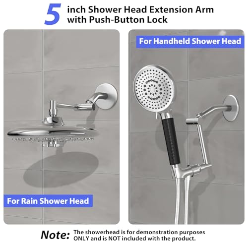5"Adjustable Shower Extension Arm with Push-Button Lock Easy Install Chrome | Solid Brass One-Hand Adjust height High pressure resistance, long-term durability for All Rain & Handheld Showerheads - color: Chrome, size: 5 Inches