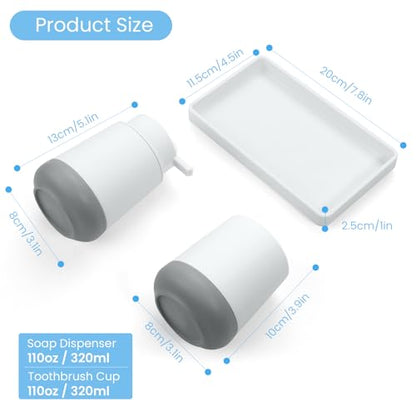 GAHEFY White Bathroom Countertop Accessories Set - Soap Dispenser and Toothbrush Holder with Silicone Boot,Vanity Tray (White Liquid) - color: White Liquid