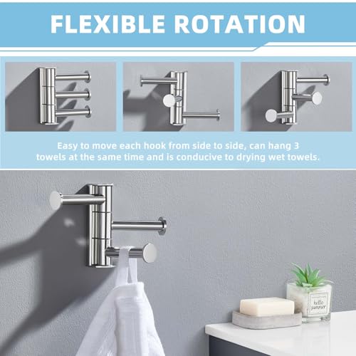 Suyar Swivel Towel Hook Polished Chrome, Bathroom Robe Holder with 3 Arms | SUS304 Stainless Steel, Screw Mount - color: Polished Chrome, size: 1 Pack